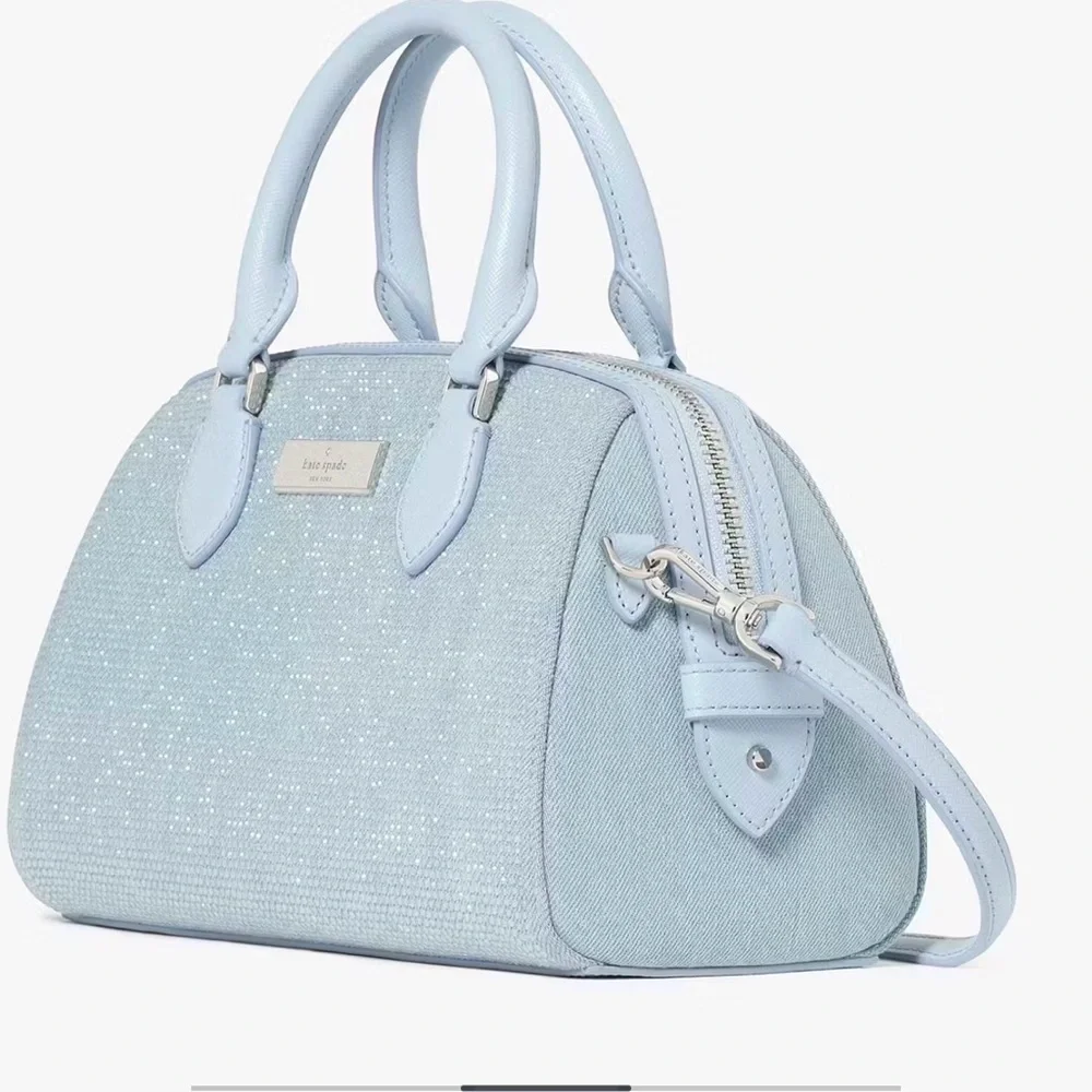 Kate Spade Madison Studded Denim Dome Satchel Crossbody Baby Blue  NWT